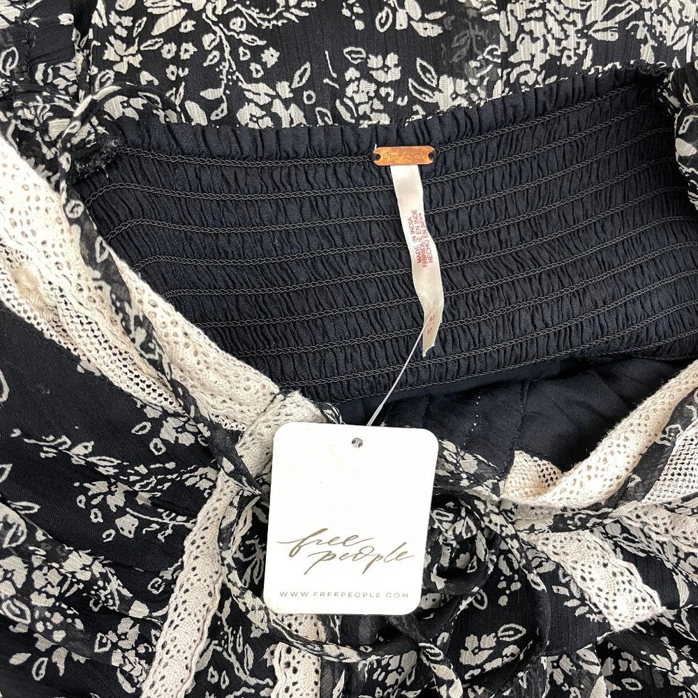 Free People Black Floral Maxi Dress with Cream Trim - Picture 6 of 6